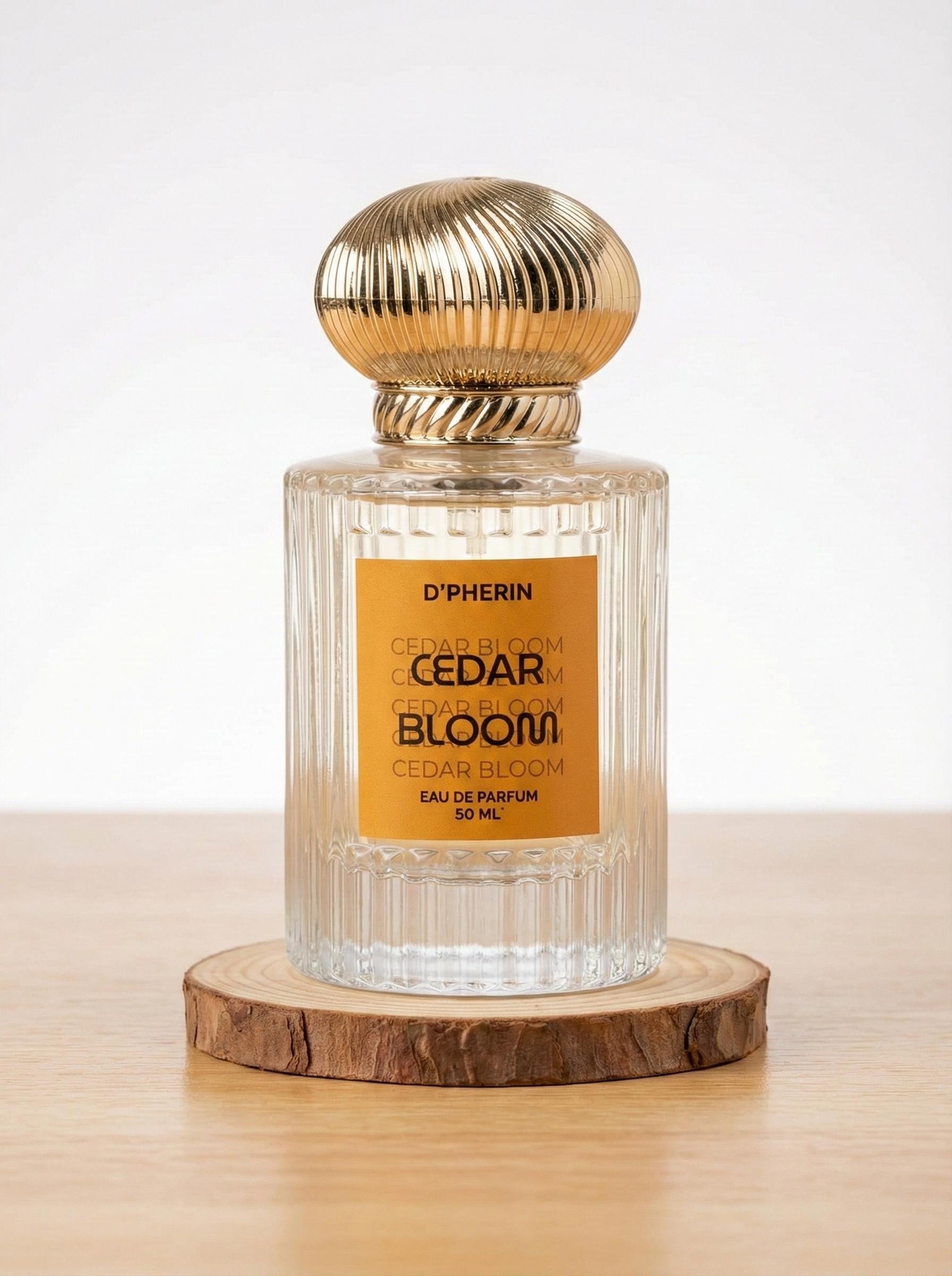 D'Pherin Cedar Bloom Unisex EDP 50ml – Spicy Floral & Leather Fragrance | Saffron, Rose, Pink Pepper & Vanilla