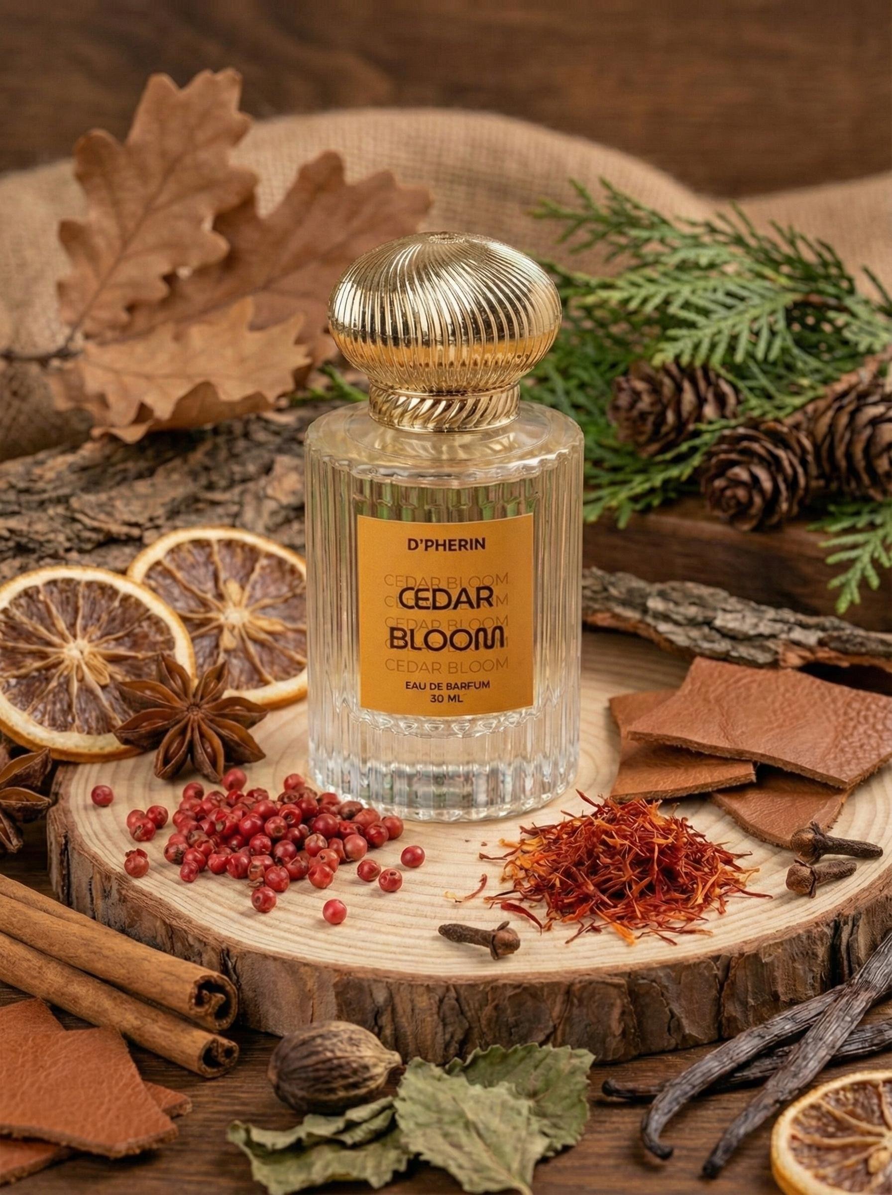 D'Pherin Cedar Bloom Unisex EDP 50ml – Spicy Floral & Leather Fragrance | Saffron, Rose, Pink Pepper & Vanilla - Image 2